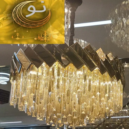 لوستر مدرن آویزی مدل ستین آینه ای گرد طلایی